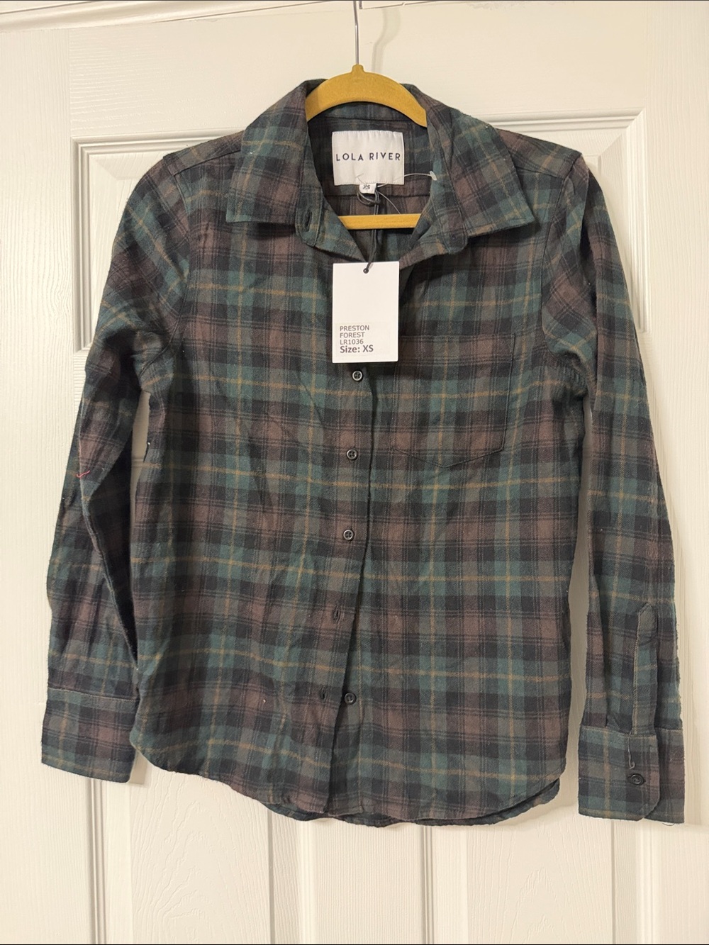 NWT Lola River Women's XS Plaid Button-Down Shirt in Teal & Brown